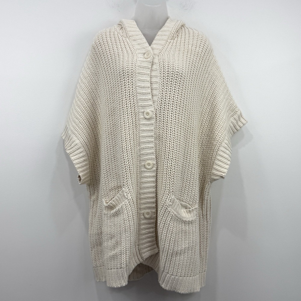 Aerie Hooded Ribbed Cape XS/S Fisherman Hooded Chunky Oversized Lounge Layer